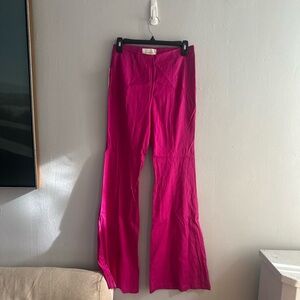Hot pink anthropology linen flare pants with elastic